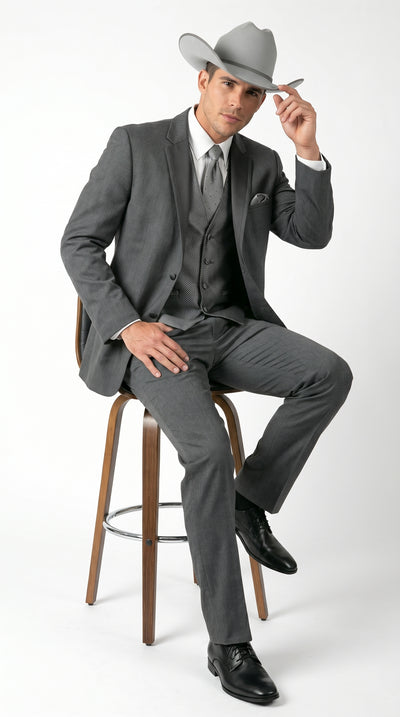 2 Button Trim Cowboy Tuxedo Grey - Jacket and Pants