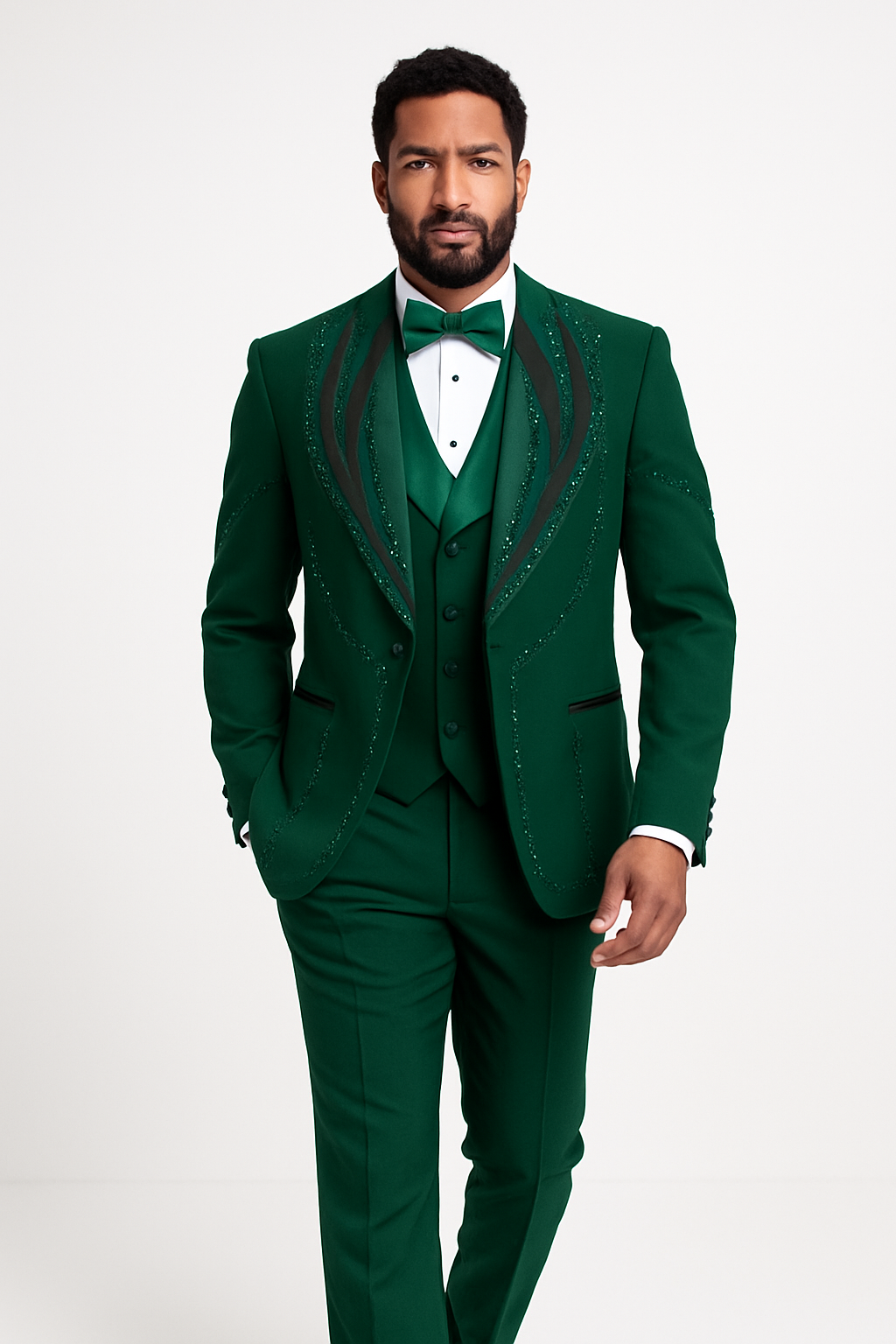 Hunter Green Italian Wool 3-Piece Modern Fit Tuxedo - 34 Short or Extra Small