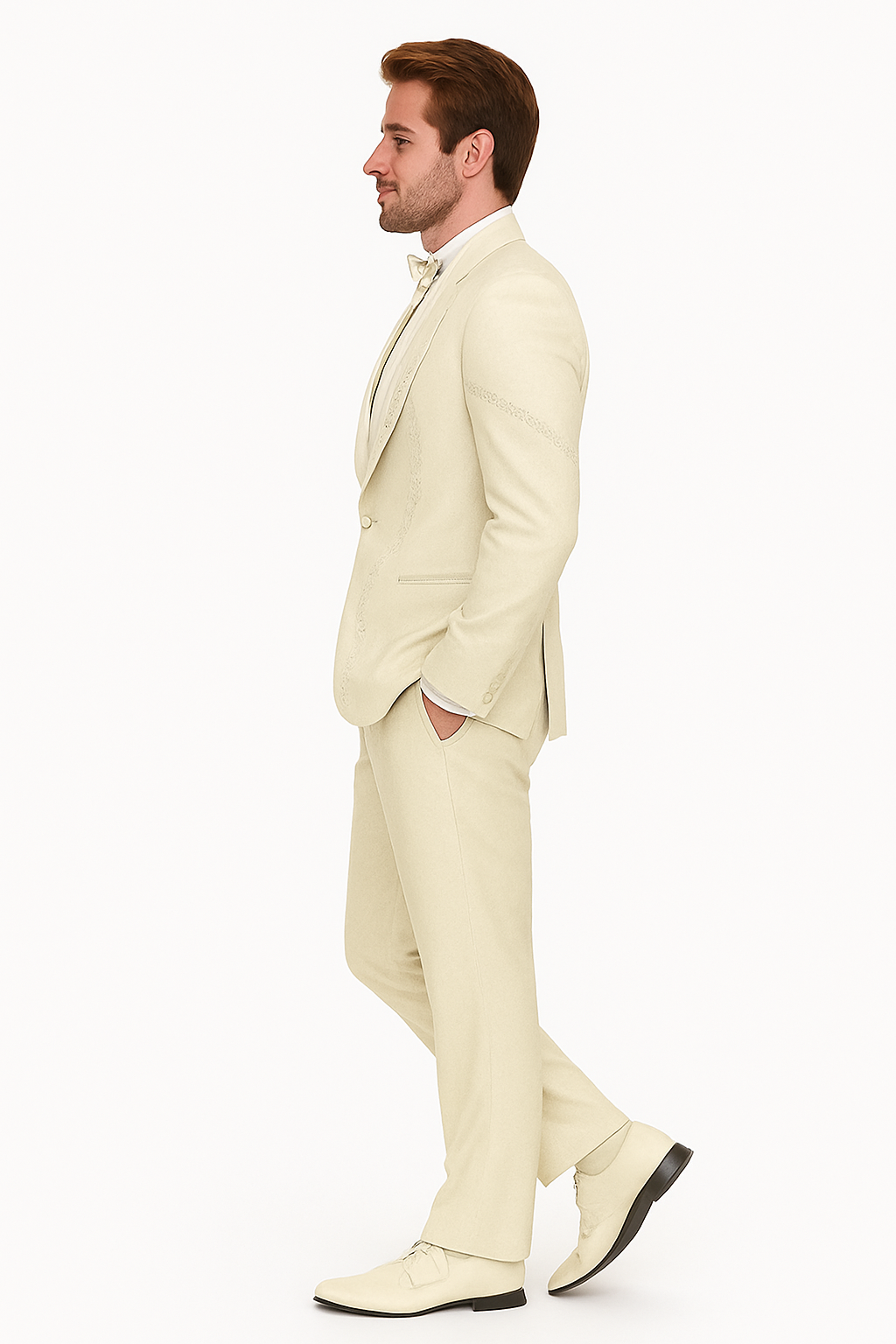 Off White Italian Wool 3-Piece Modern Fit Tuxedo - 34 Short or Extra Small