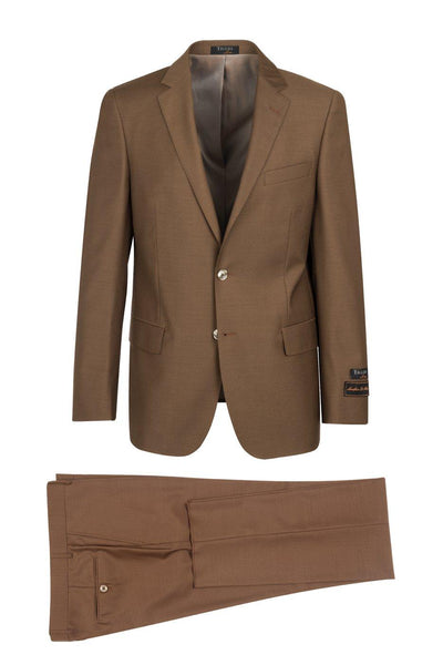 Modern Fit - Tiglio Italian Suit - Real Wool Fabric Super 150's Novello Tobacco, Modern Fit Suit in Color Tobacco