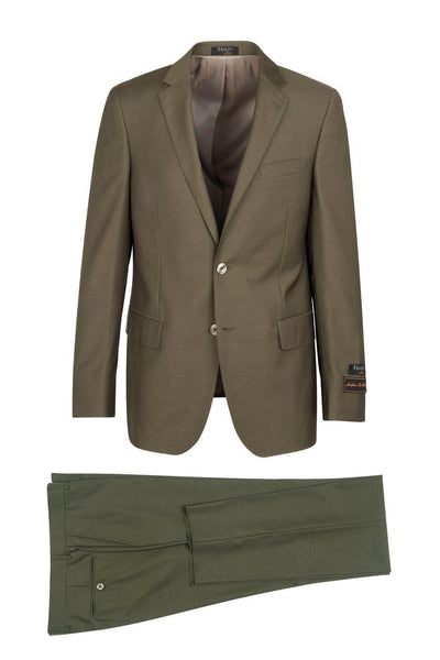 Modern Fit - Tiglio Italian Suit - Real Wool Fabric Super 150's Novello Olive, Modern Fit Suit in Color Olive