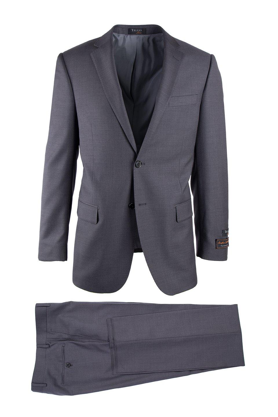 Modern Fit - Tiglio Italian Suit - Real Wool Fabric Super 150's Novello Gray, Modern Fit Suit in Color Gray