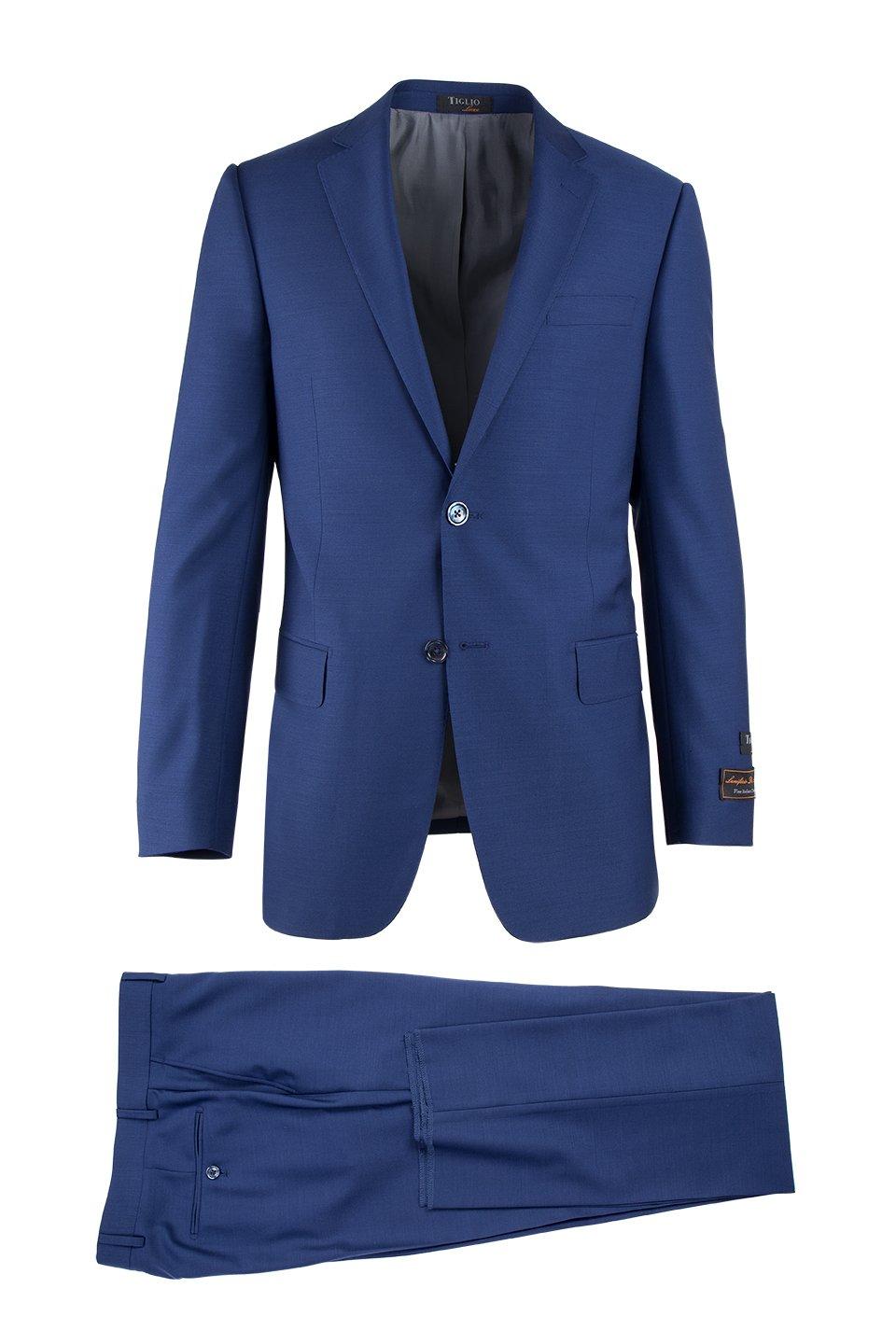 Modern Fit - Tiglio Italian Suit - Real Wool Fabric Super 150's Novello F.Blue, Modern Fit Suit in Color Blue
