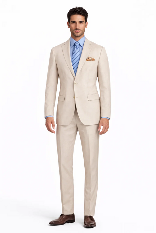 Modern Fit Summer 2 Piece 2 Button Suit Striped Seersucker in Tan