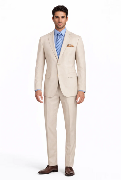 Modern Fit Summer 2 Piece 2 Button Suit Striped Seersucker in Tan