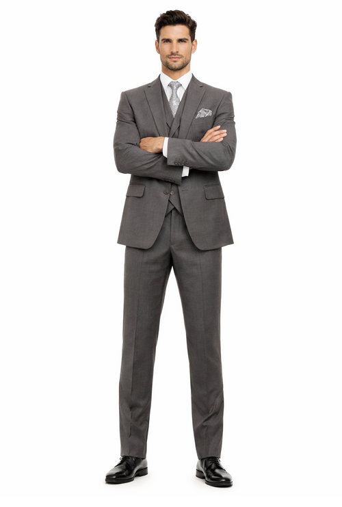 Modern Fit Wool Feel Two Button Jacket with Suit Charcoal