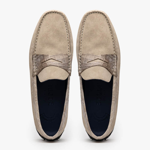 Zelli Monza Suede and Genuine Crocodile Driving Loafers in Sand