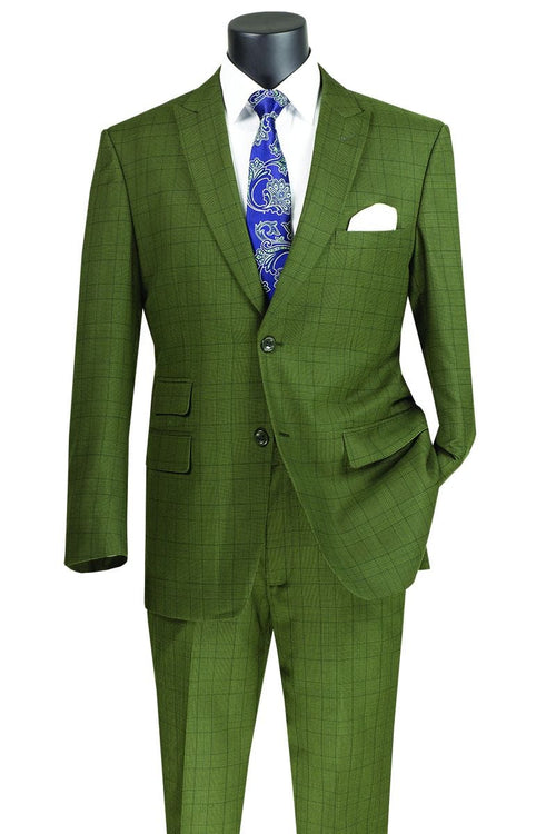 Modern Fit - Vinci Men's Light Windowpane 2 Piece Modern Fit Suit purple