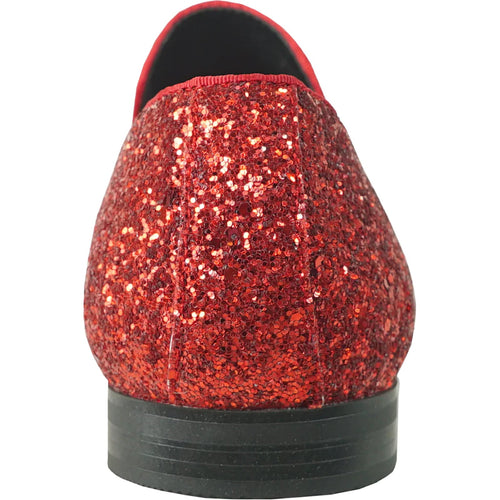 Bravo Mens Modern Glitter Sequin Prom Tuxedo Buckle Loafer in Red - Men's Dress Shoes