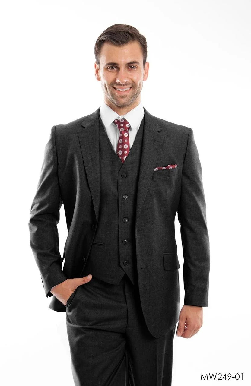 Zegarie Men's 3pc Modern Fit 100% Wool Suit Solid Colors - 38 Short Jacket+32 Waist Adjustable 28to34)(Height: 5 4 to5 7 )(Neck 15-16.5)S-M)