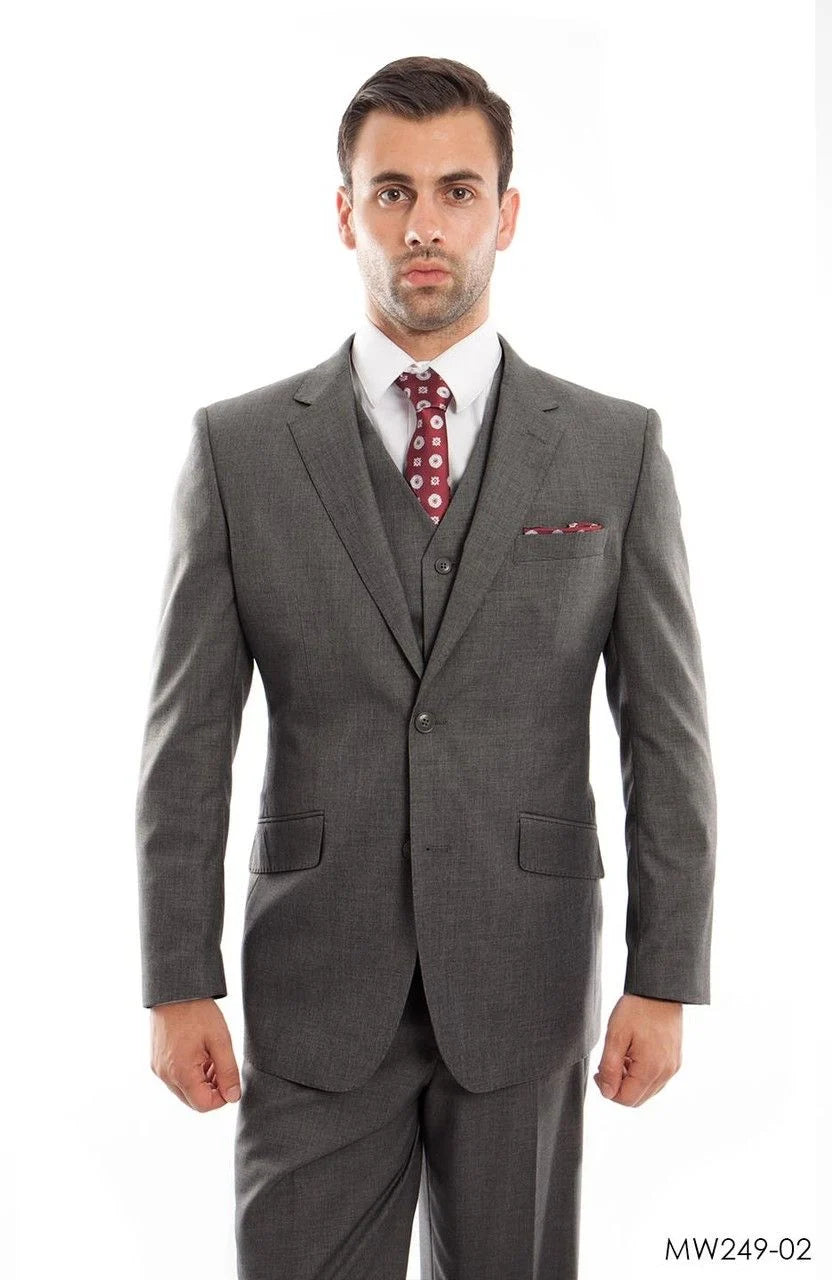 Zegarie Men's 3pc Modern Fit 100% Wool Suit Solid Colors - 38 Short Jacket+32 Waist Adjustable 28to34)(Height: 5 4 to5 7 )(Neck 15-16.5)S-M)