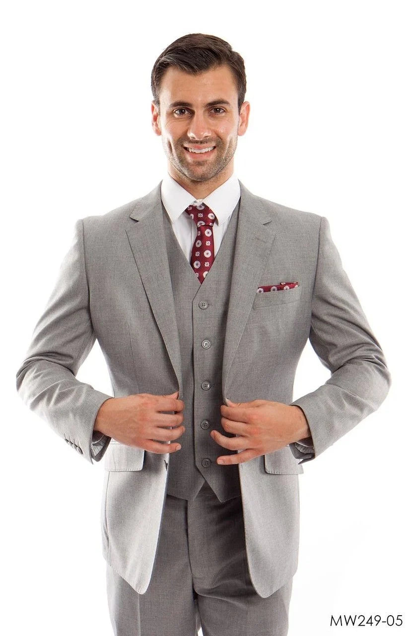 Zegarie Men's 3pc Modern Fit 100% Wool Suit Solid Colors - 38 Short Jacket+32 Waist Adjustable 28to34)(Height: 5 4 to5 7 )(Neck 15-16.5)S-M)