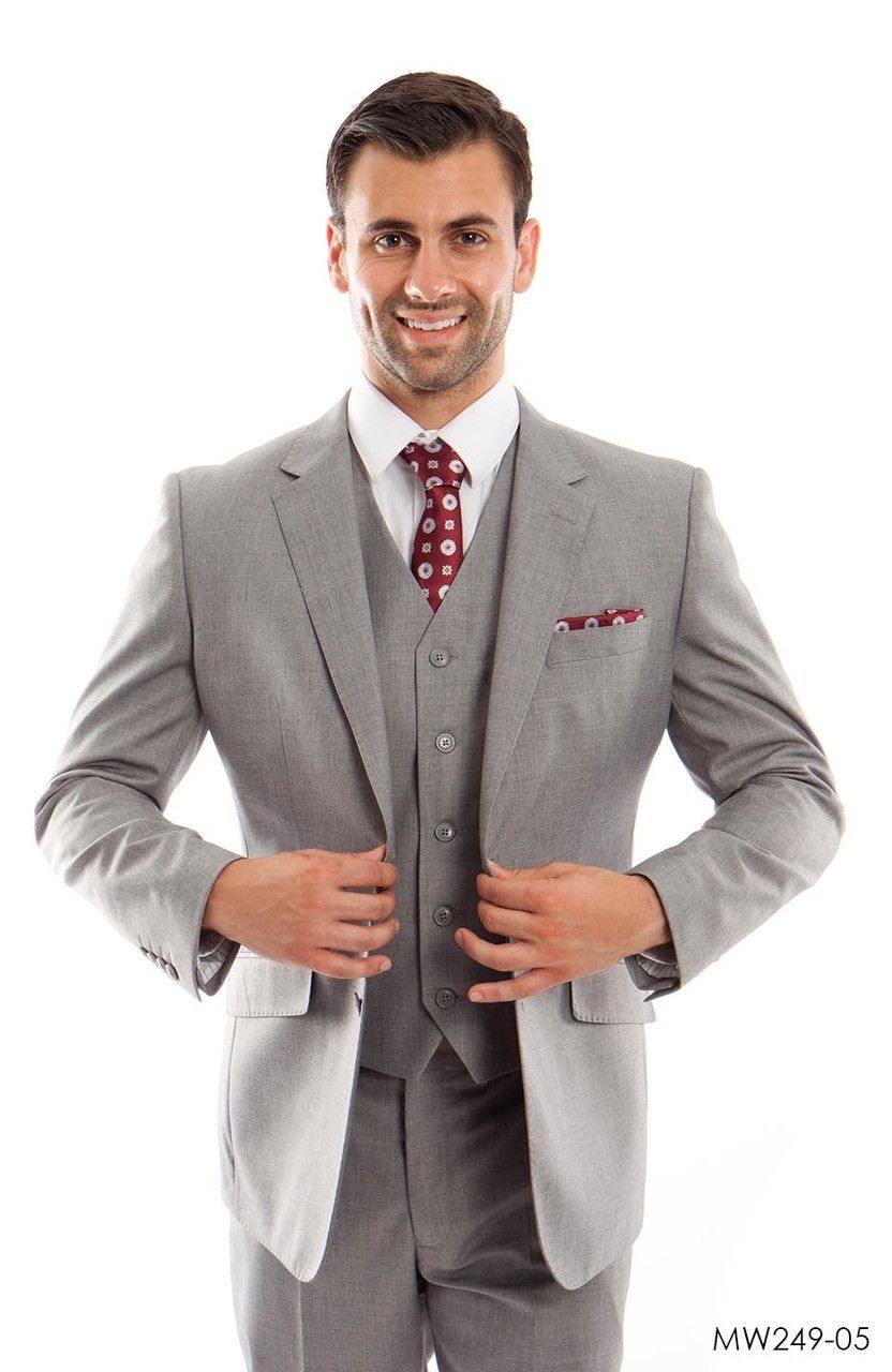 Zegarie Men's 3pc Modern Fit 100% Wool Suit Solid Colors - 38 Short Jacket+32 Waist Adjustable 28to34)(Height: 5 4 to5 7 )(Neck 15-16.5)S-M)