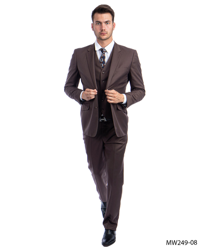 Zegarie Men's 3pc Modern Fit 100% Wool Suit Solid Colors - 38 Short Jacket+32 Waist Adjustable 28to34)(Height: 5 4 to5 7 )(Neck 15-16.5)S-M)