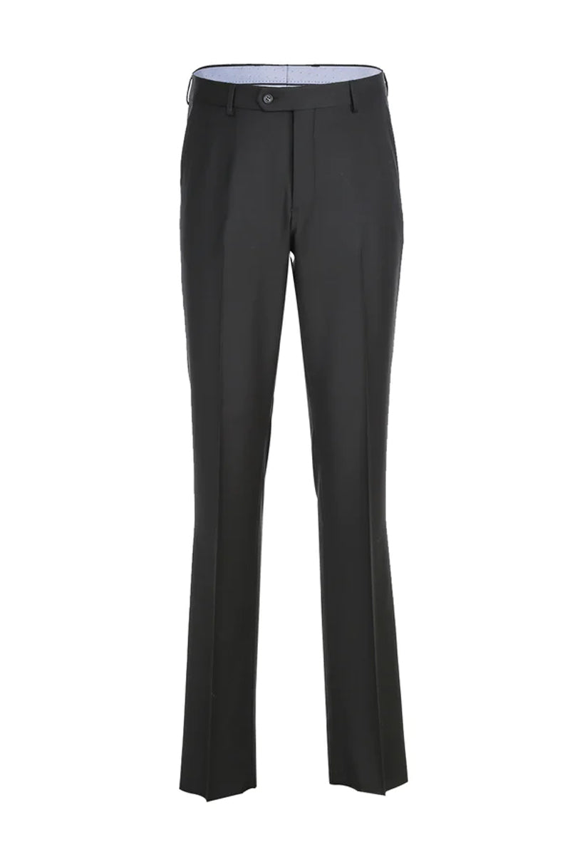 "Black Wool Suit: Modern Fit, Two-Button Designer Menswear"