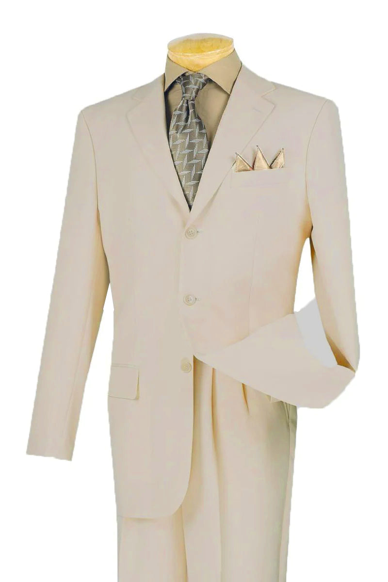 "Classic Men's 3-Button Regular Fit Suit in Tan - Timeless Elegance" - 36 Regular