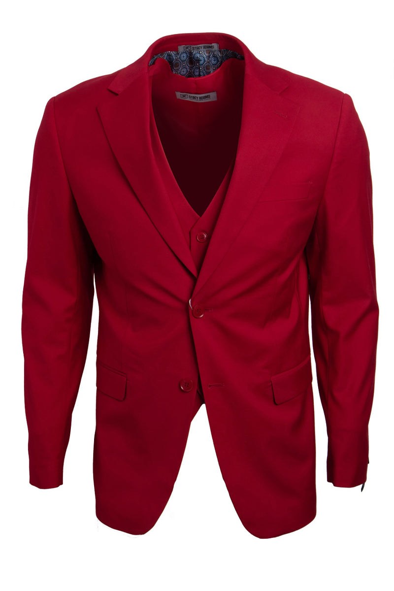 "Stacy Adams Men's Two Button Vested Basic Suit in Red"
