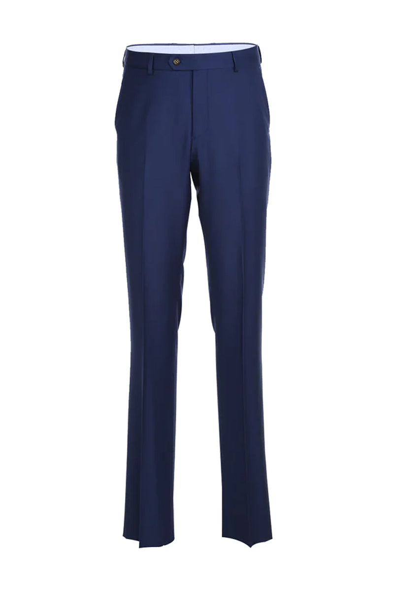 "Indigo Blue Modern Fit Wool Suit - Men's Designer Two Button Half Canvas"