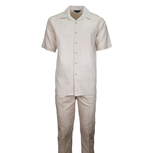Mens Natural Linen Shirt and Pants Casual Outfit Set