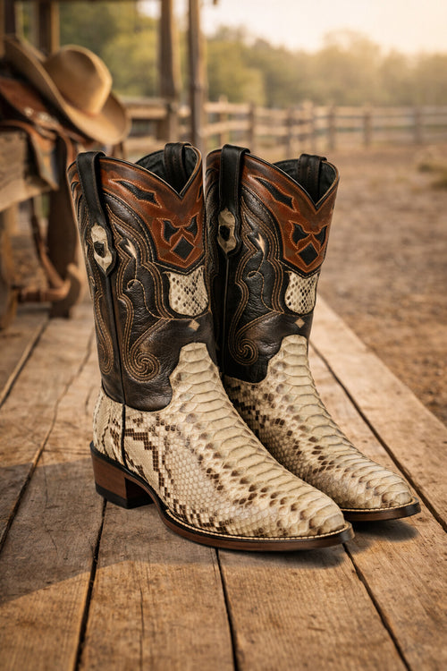 Men's Wild West Python Skin J Toe Boots 29957-New Designer Collection