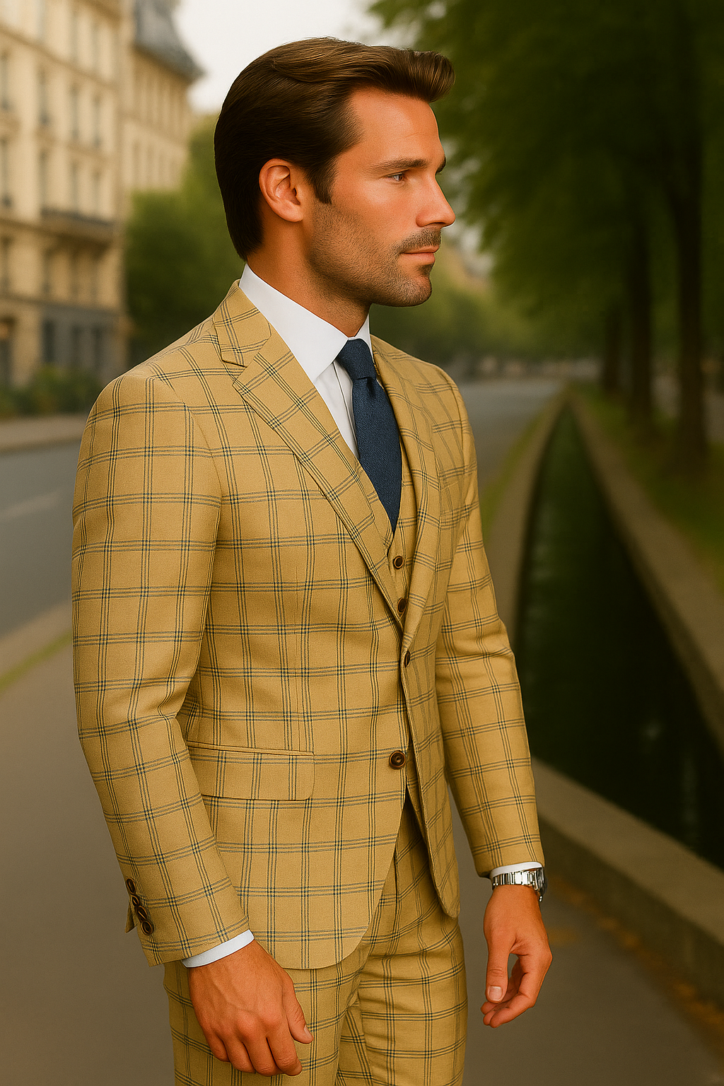 Wool Suit - Italian Made Business Suit by Statement Men's 3 Piece 100% Wool Fashion Suit - Modern Fit - 38R