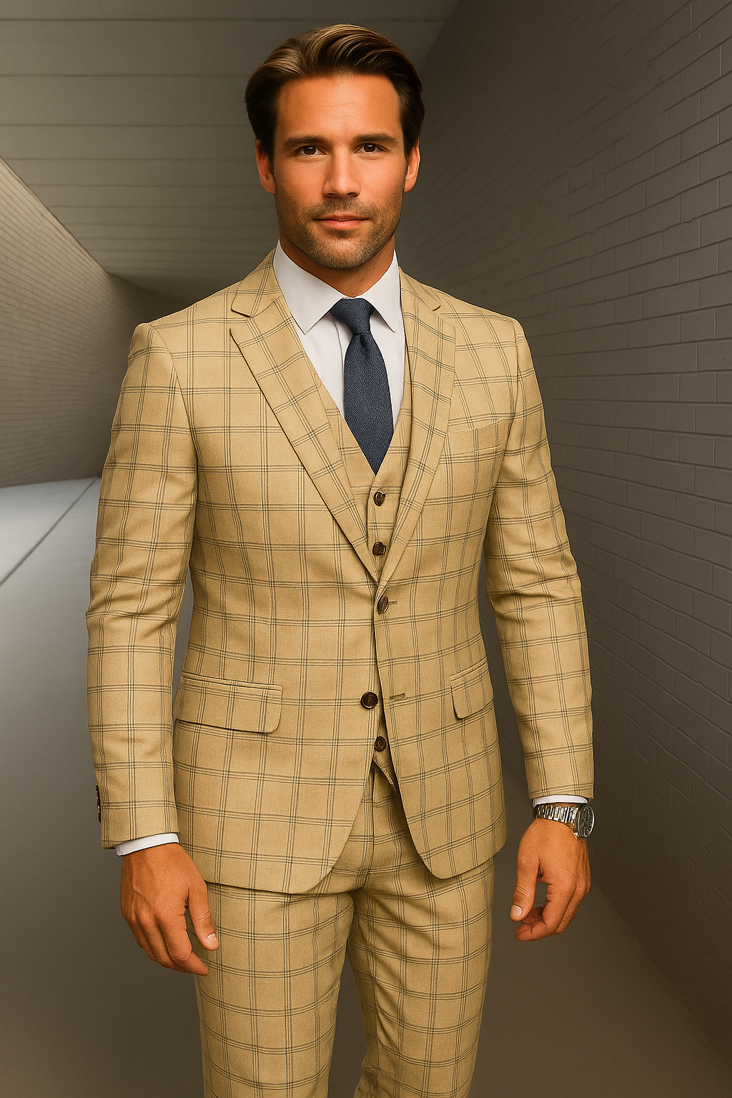Wool Suit - Italian Made Business Suit by Statement Men's 3 Piece 100% Wool Fashion Suit - Modern Fit - 38R