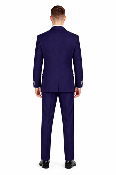 Mens Navy Blue Double Breasted Wool Suit with Signature Buckle Closure Designer Tailored Fit