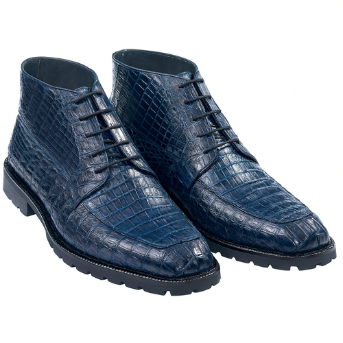 Navy Genuine Caiman Crocodile Belly Ankle Los Altos Boot-New Designer Collection