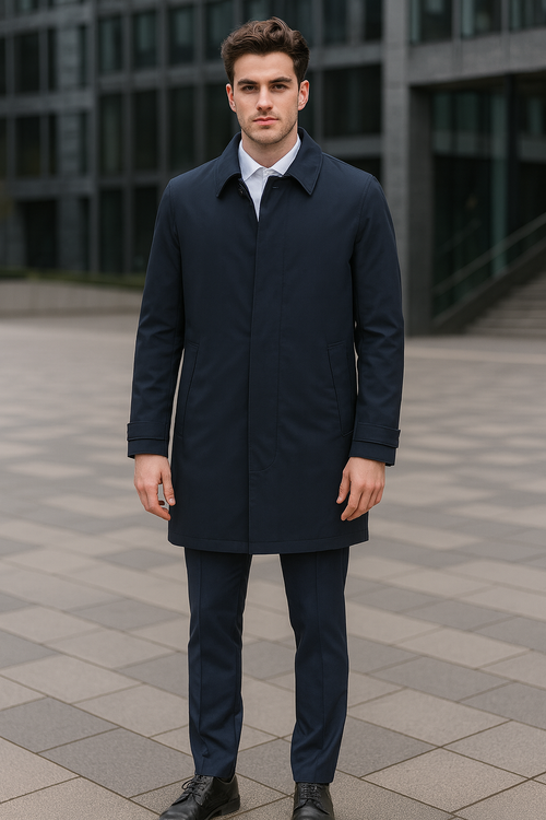Nylon Raincoat with Removable Liner - Navy Blue-New Designer Collection
