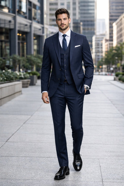 Mens Stacy Adams Suits - Designer Suit - 3 Piece Suit - Vested Suit - Flat Front Pant- Modern Fit Suits Navy Suit