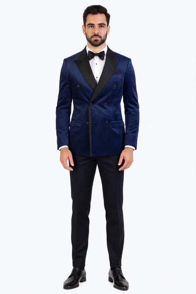 Navy Velvet Double Breasted Tuxedo Jacket Wedding & Prom