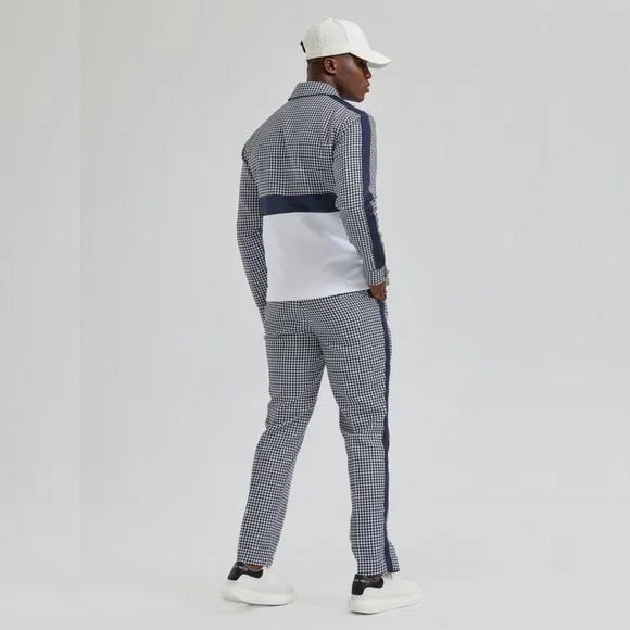 Walking Suit - Mens Houndstooth 2pc Navy Tracksuit - XS