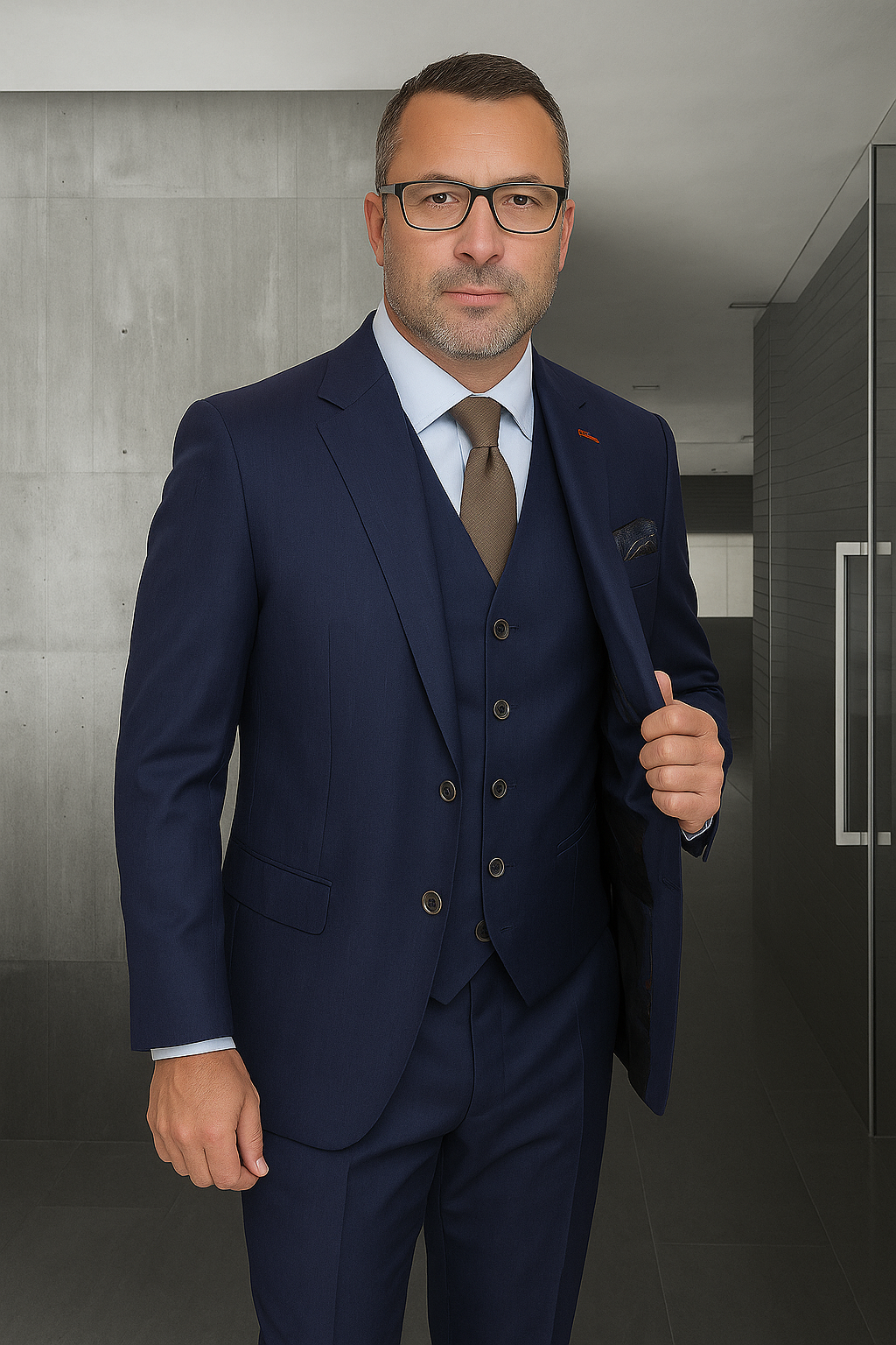 Wool Suit - Italian Made Business Suit by Statement Men's 3 Piece 100% Wool Fashion Suit - Herringbone Stripes - 38R