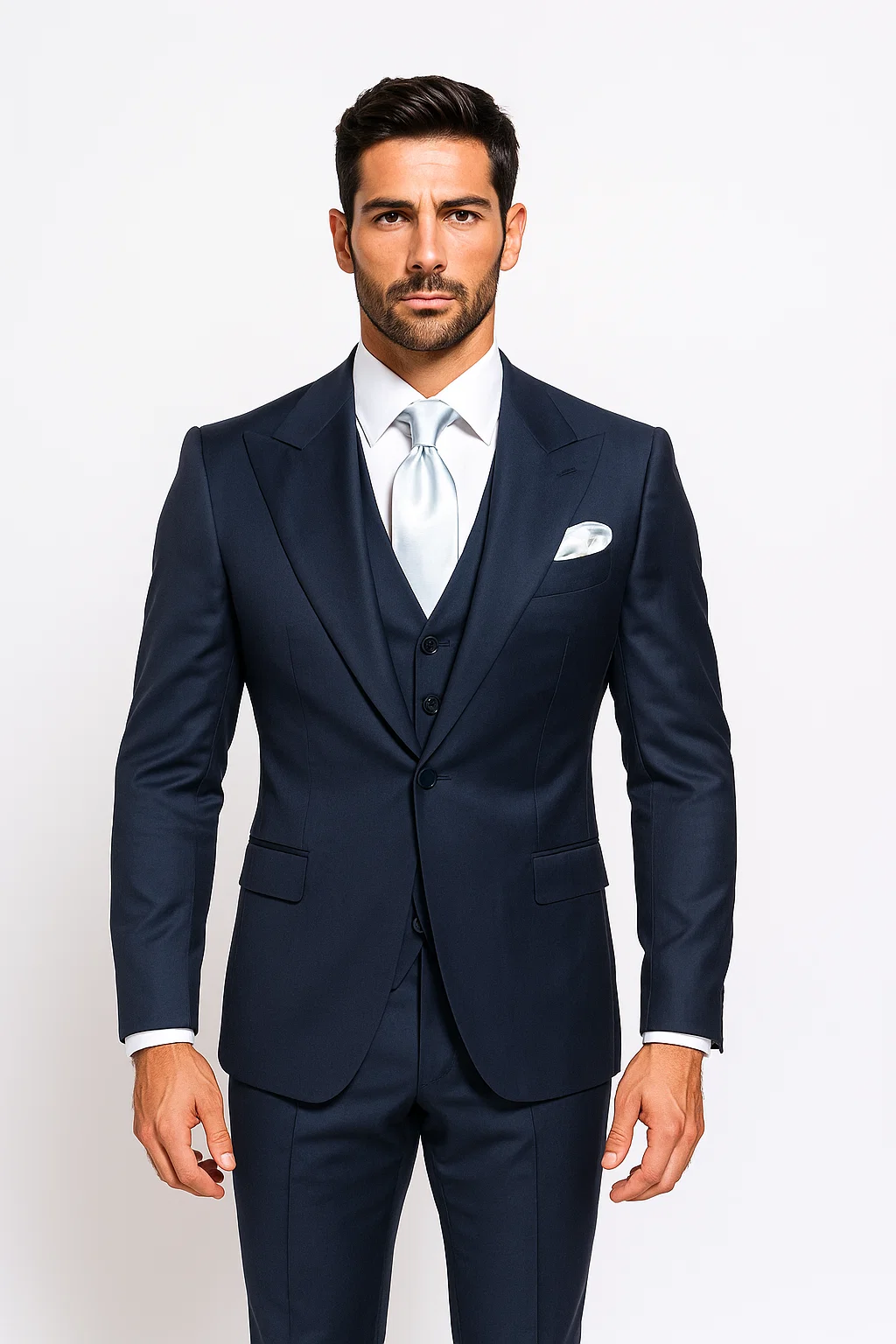Suits With Baggy Pleated Pants - Wide Leg Pants 100% Wool - Classic Fit in Navy Single Breast Lapel by Rossiman - 38 Regular
