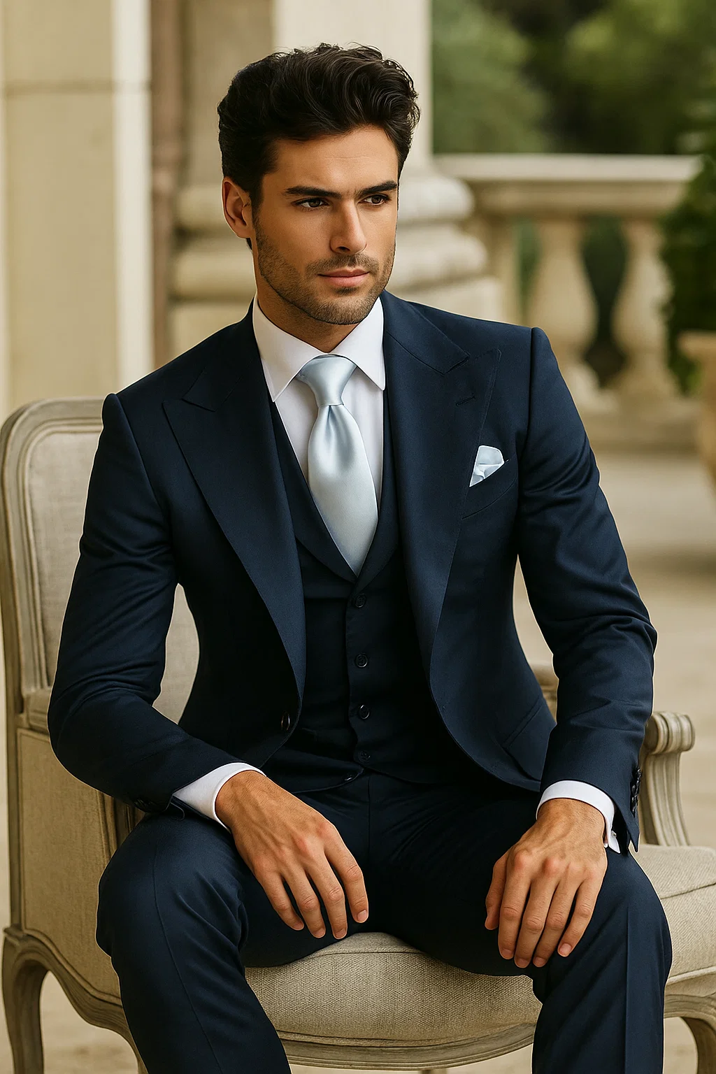 Suits With Baggy Pleated Pants - Wide Leg Pants 100% Wool - Classic Fit in Navy Single Breast Lapel by Rossiman - 38 Regular