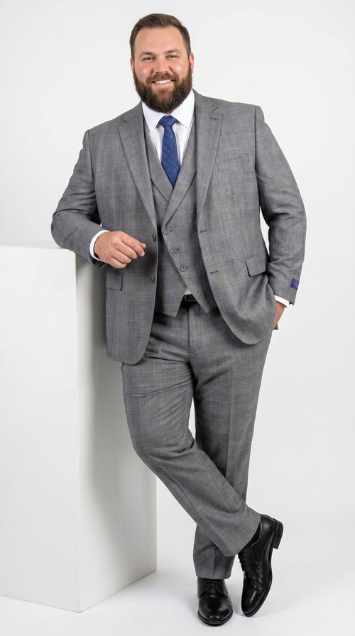 Men’s Gray Glen Plaid 3 Piece Suit with Jacket, Vest and Pants, Formal Wedding Business Dress Suit