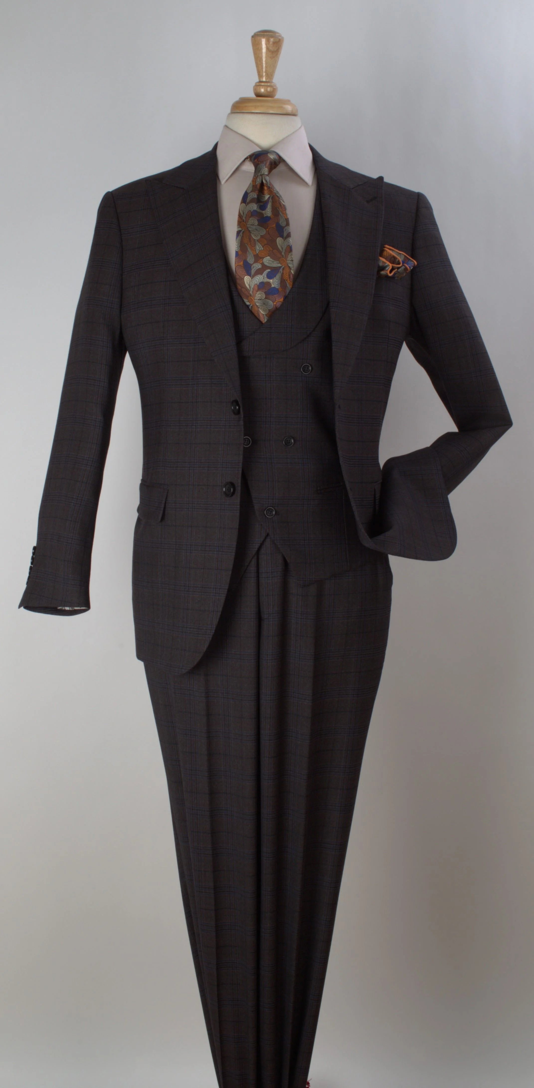 Apollo King Men's Wool Fashion Suit Flat Front Pants 3pc Set - 38 Short Jacket+32 Waist Adjustable 28to34)(Height: 5 4 to5 7 )(Neck 15-16.5)S-M)