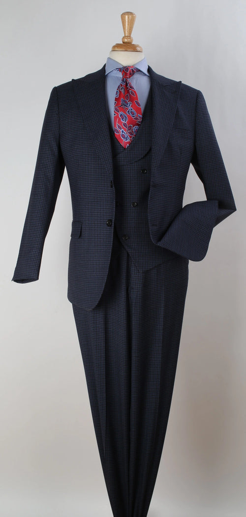 Apollo King Men's Wool Fashion Suit Flat Front Pants 3pc Set in black