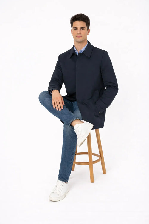 Nylon Raincoat with Removable Liner - Navy Blue-New Designer Collection
