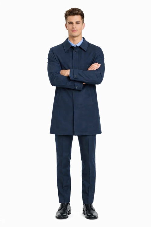 Nylon Raincoat with Removable Liner - Navy Blue-New Designer Collection