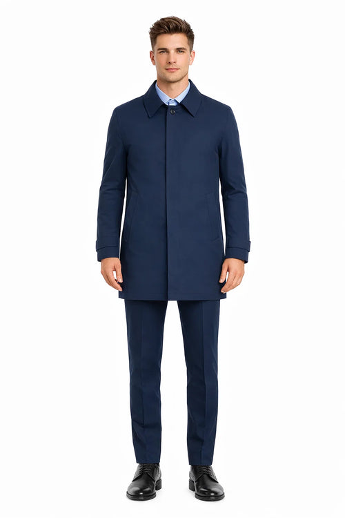 Nylon Raincoat with Removable Liner - Navy Blue-New Designer Collection