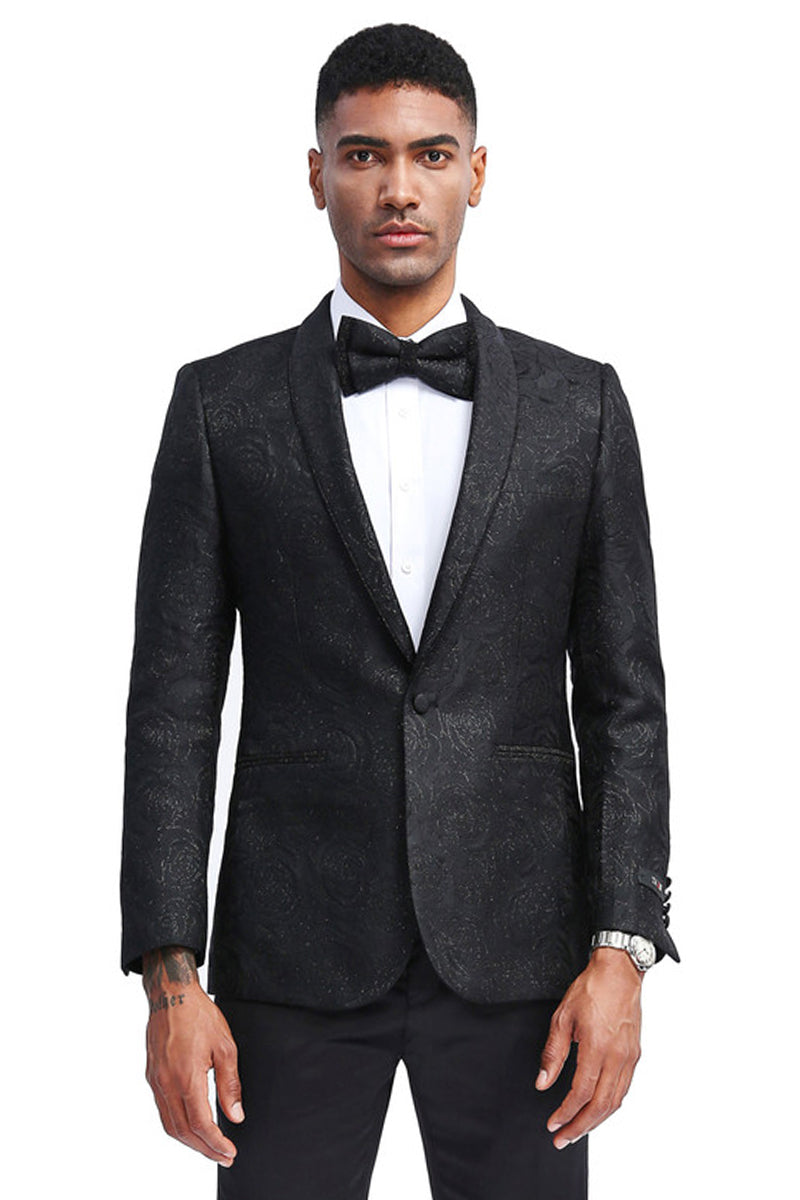 Paisley Prom Dinner Jacket - Men's Slim Fit Black Tonal