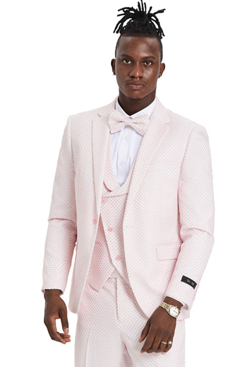 "Men's Pink Polka Dot Prom 2025 & Wedding Suit - One Button Double Breasted Vest" - 34 Short