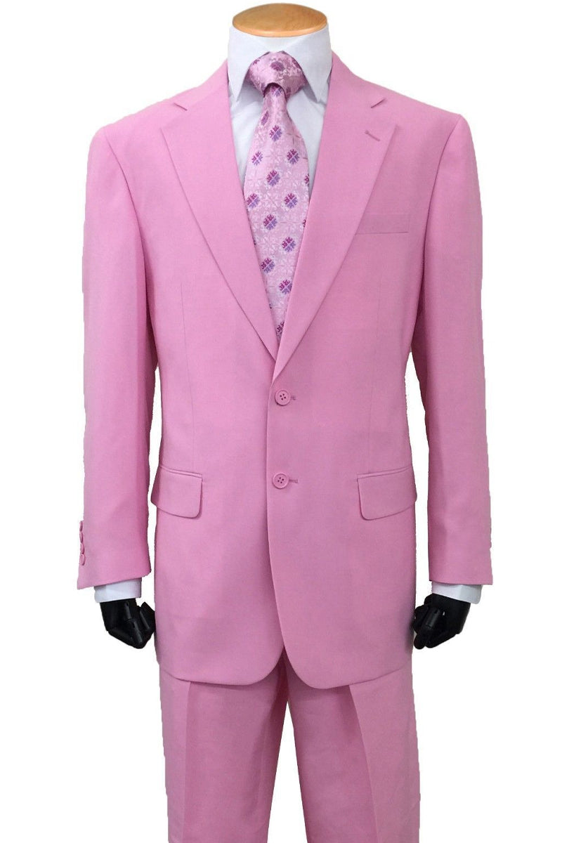 "Men's Pink Slim Fit Poplin Suit - 2 Button Basic Style"