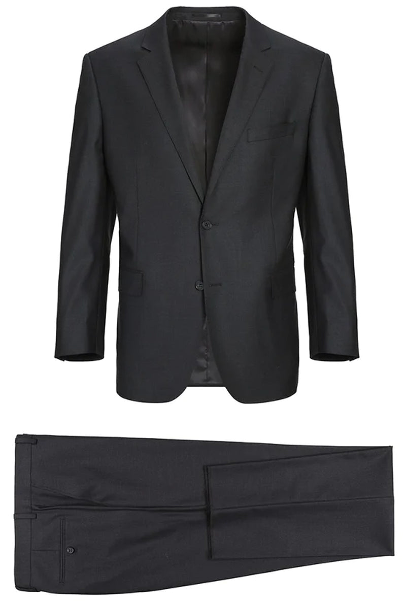 Charcoal Grey Slim Fit Wool Suit for Men - Basic Two Button Style with Optional Vest - 34 Short