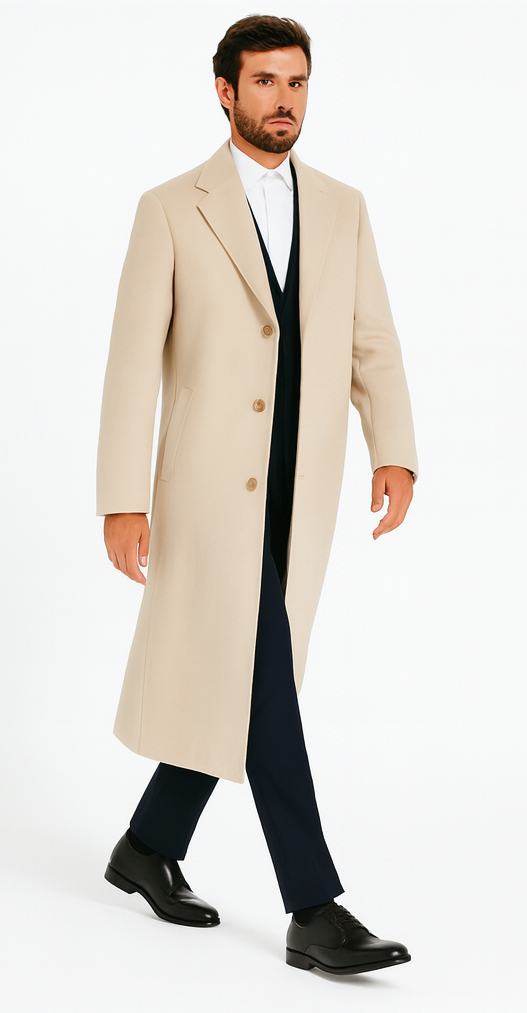 Off-White Soft Finest Grade Of Cashmere & Wool men's Overcoat ~ Long men's Dress Topcoat - Winter coat - Coat Size 38