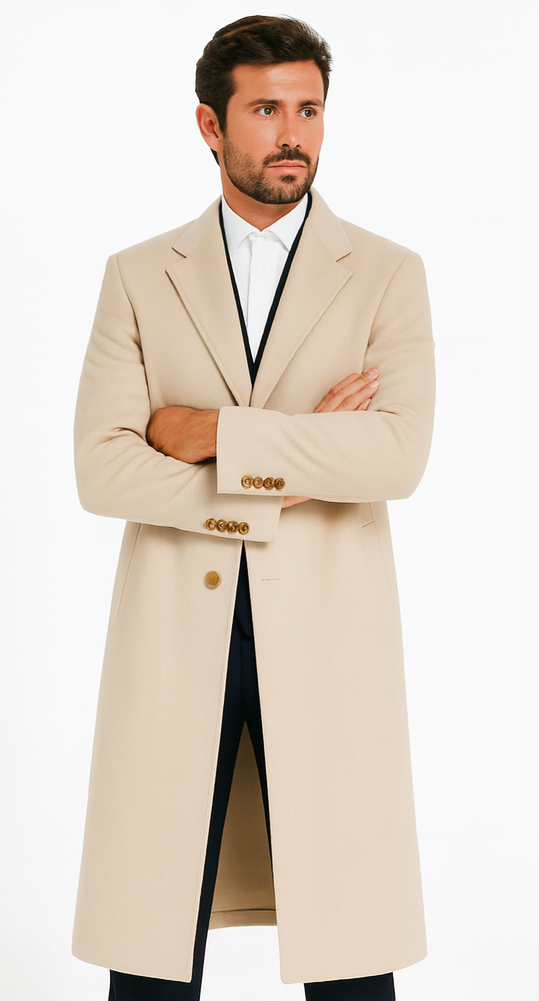 Off-White Soft Finest Grade Of Cashmere & Wool men's Overcoat ~ Long men's Dress Topcoat - Winter coat - Coat Size 38