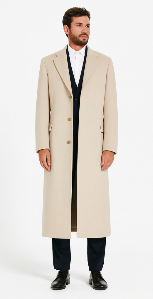 chinese dress ladies Coat Off-White Soft Finest Grade Of Cashmere & Wool men's Overcoat ~ Long  men's Dress Topcoat