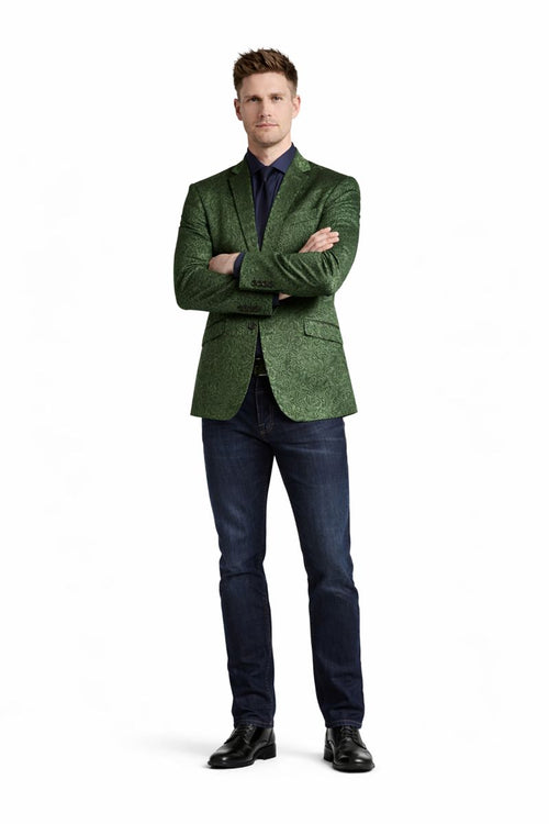 Olive Velvet Blazer - Paisley Sport Coat - Slim Fit-New Designer Collection