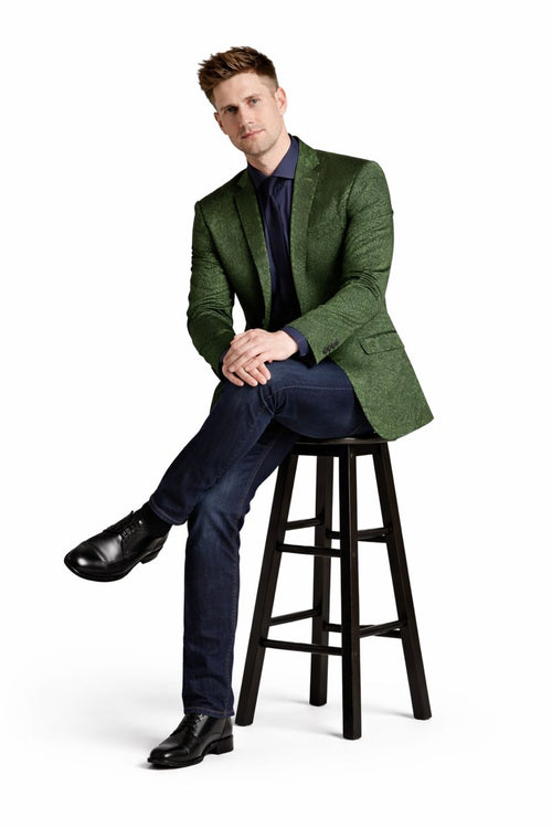 Olive Velvet Blazer - Paisley Sport Coat - Slim Fit-New Designer Collection